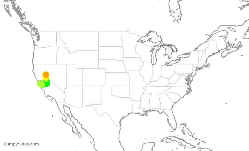 Turbulence forecast map for TWY901, TKF to SJC