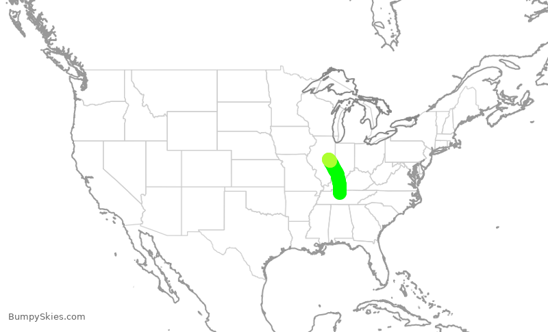 Turbulence forecast map for TWY90, BNA to CMI