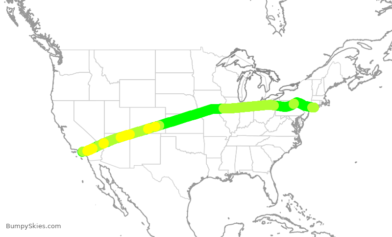 Turbulence forecast map for TWY96, FOK to LAX
