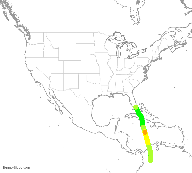 Turbulence forecast map for UAE213, MIA to BOG