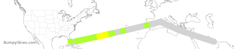 Turbulence forecast map for UAE213, DXB to MIA