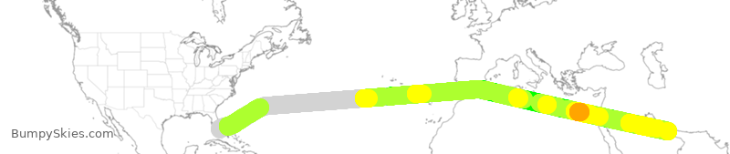 Turbulence forecast map for UAE214, MIA to MDB