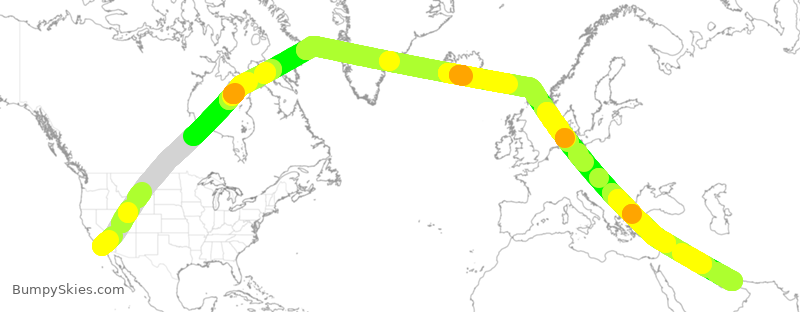 Turbulence forecast map for UAE216, LAX to MDB