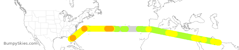 Turbulence forecast map for UAE220, MCO to MDB