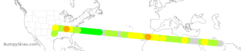 Turbulence forecast map for UAE221, MDB to DFW