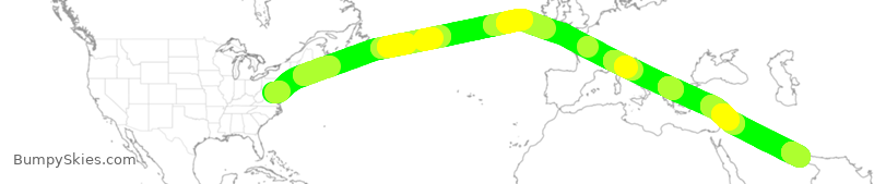 Turbulence forecast map for UAE232, IAD to DXB