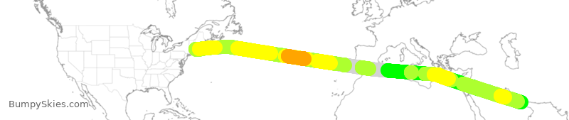 Turbulence forecast map for UAE238, BOS to MDB