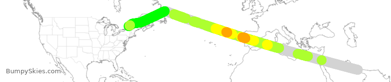 Turbulence forecast map for UAE243, DXB to YUL