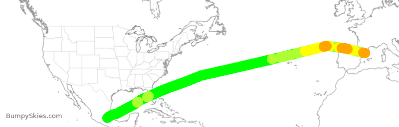 Turbulence forecast map for UAE255, BCN to MEX