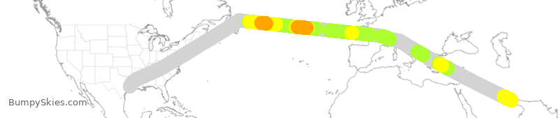 Turbulence forecast map for UAE2562, IAH to DXB