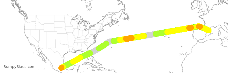 Turbulence forecast map for UAE256, MMX to EBL