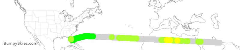 Turbulence forecast map for UAE2, DXB to MCO
