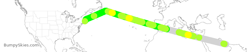 Turbulence forecast map for UAE32, DXB to BOS