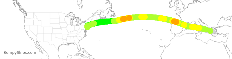 Turbulence forecast map for UAE34, ATH to EWR