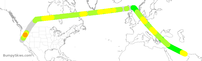 Turbulence forecast map for UAE41, SFO to DXB