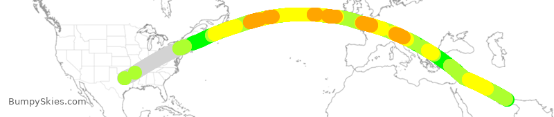 Turbulence forecast map for UAE4, DFW to DXB