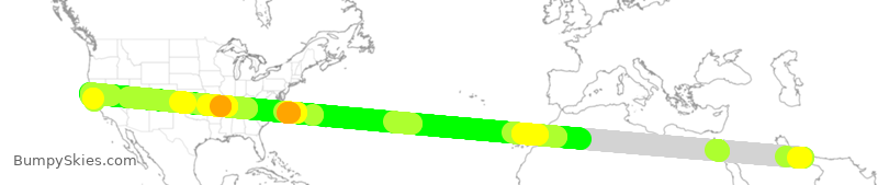 Turbulence forecast map for UAE51, DXB to SFO