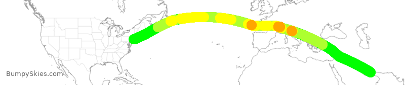Turbulence forecast map for UAE5, JFK to DXB