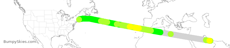 Turbulence forecast map for UAE62, DXB to BOS