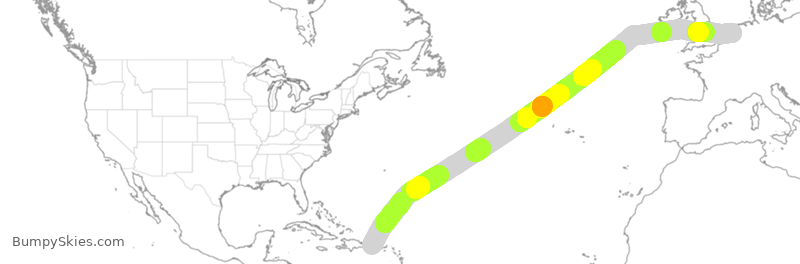 Turbulence forecast map for UAE68, BQN to AMS