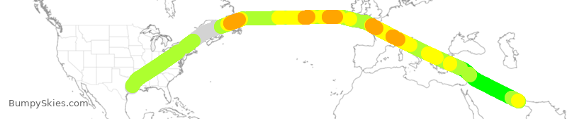 Turbulence forecast map for UAE69, IAH to DXB