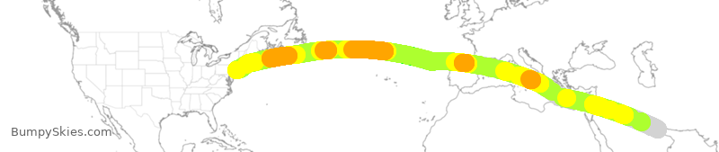 Turbulence forecast map for UAE69, DXB to JFK