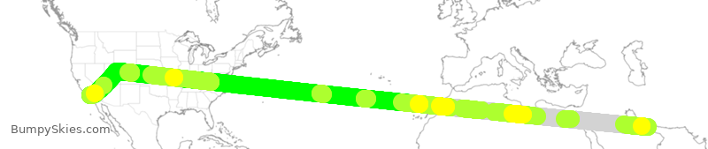 Turbulence forecast map for UAE83, DXB to LAX