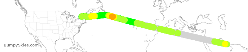 Turbulence forecast map for UAE88, DXB to YUL
