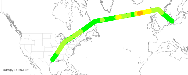 Turbulence forecast map for UAE9642, IAH to CPH