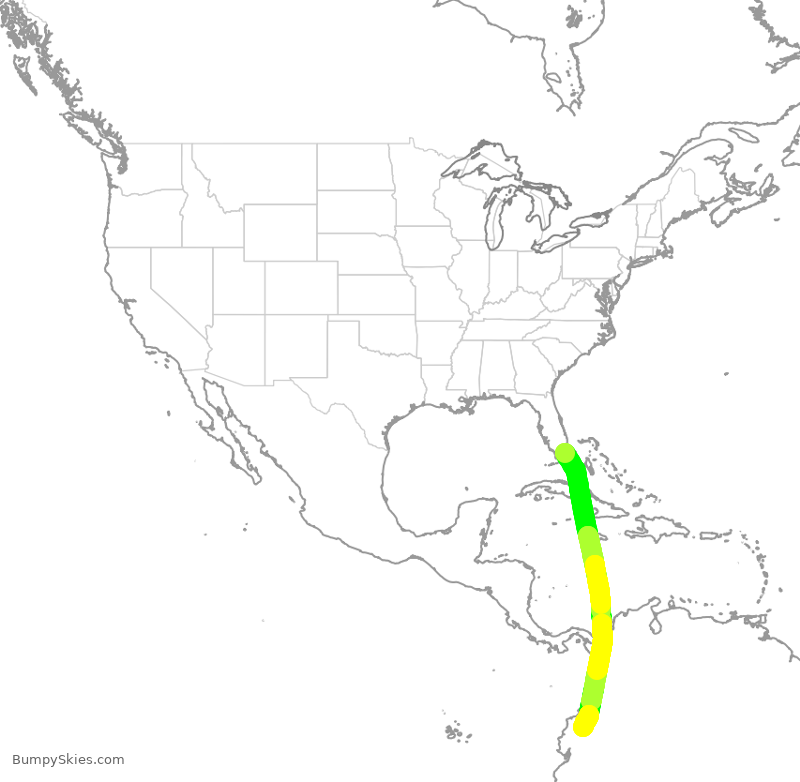 Turbulence forecast map for UAE9917, MIA to EQM