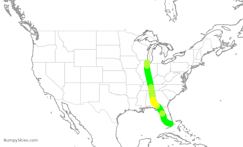 Turbulence forecast map for UAE9917, ORD to MIA