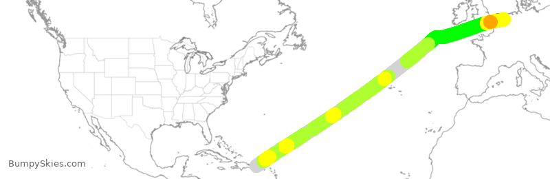 Turbulence forecast map for UAE9922, BQN to AMS