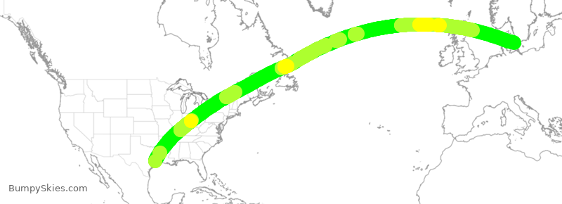 Turbulence forecast map for UAE9936, IAH to CPH