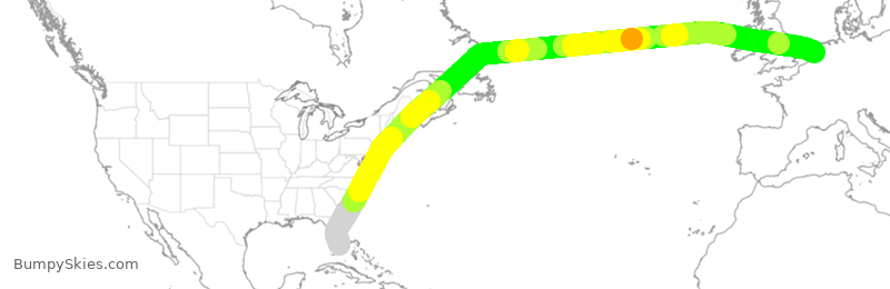 Turbulence forecast map for UAE9942, MIA to HAM