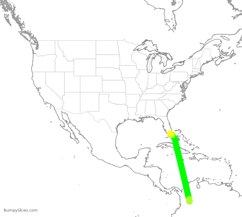 Turbulence forecast map for UAE9942, BOG to MIA