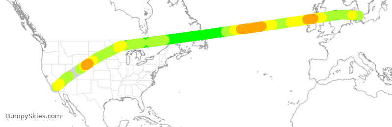 Turbulence forecast map for UAE9964, LAX to CPH