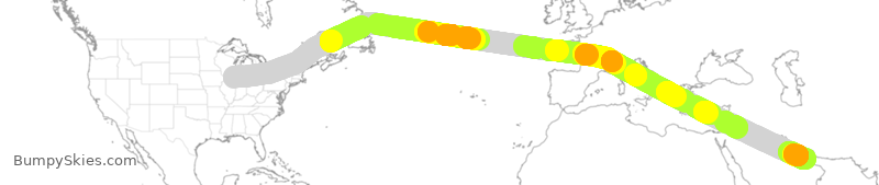Turbulence forecast map for UAE9986, ORD to DWC