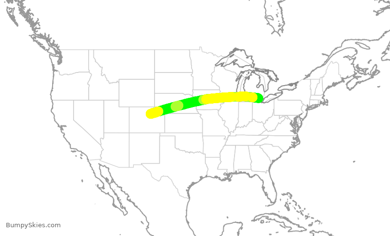 Turbulence forecast map for UAL1001, DTW to DEN