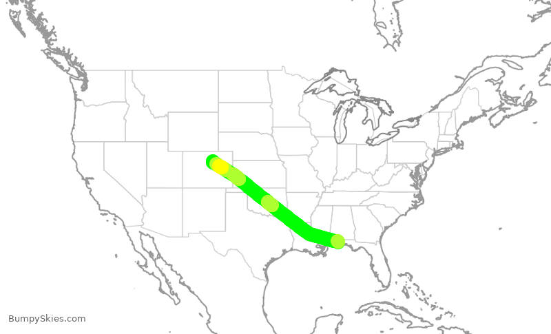 Turbulence forecast map for UAL1001, PNS to DEN