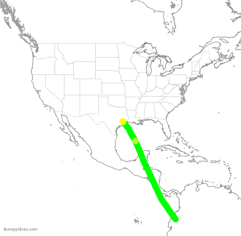 Turbulence forecast map for UAL1002, IAH to EQM