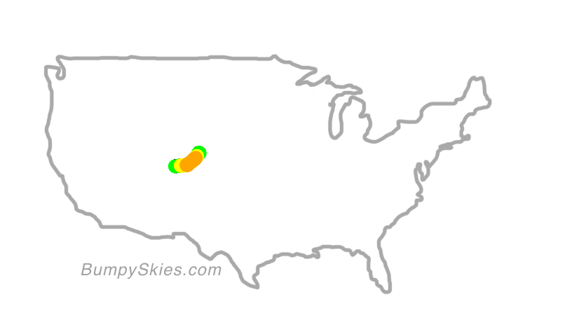 Map of continental US with illustrated flight path and turbulence forecast (described in text below)