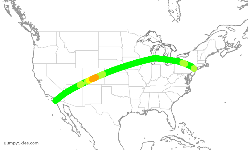 Turbulence forecast map for UAL1004, EWR to SAN