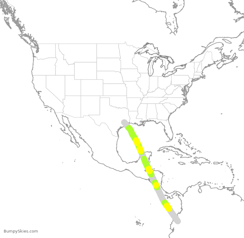 Turbulence forecast map for UAL1004, IAH to UIO