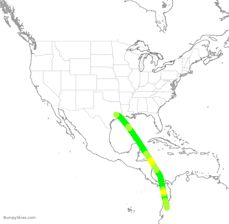 Turbulence forecast map for UAL1005, UIO to IAH