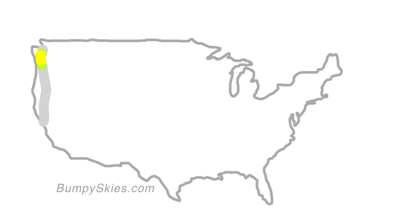 Map of continental US with illustrated flight path and turbulence forecast (described in text below)