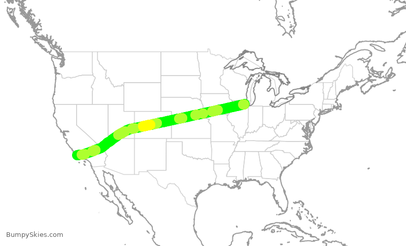 Turbulence forecast map for UAL1008, ORD to SBA