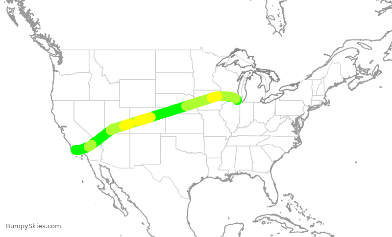 Turbulence forecast map for UAL1009, SBA to ORD