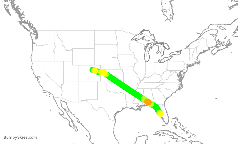 Turbulence forecast map for UAL1010, DEN to TPA
