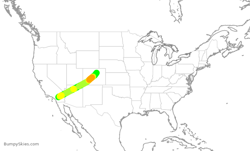Turbulence forecast map for UAL1010, PSP to DEN