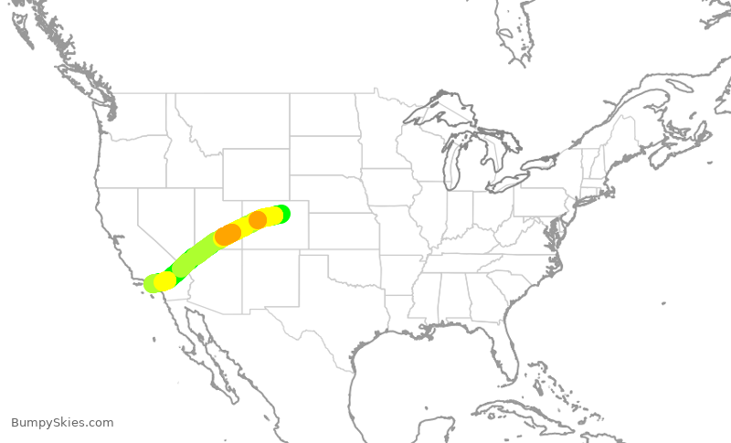 Turbulence forecast map for UAL1013, DEN to LAX